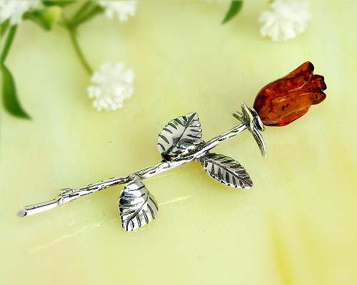 Bernsteinschmuck - Bernstein-Brosche Silber-925  (CX49)