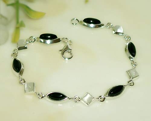 Onyxschmuck - Armband 18 cm Silber-925 (FA12) Onyxschmuck - Armband 18 cm Silber-925 (FA12)