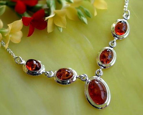 Bernsteinschmuck - Bernsteincollier Silber-925 (X7) Bernsteinschmuck - Bernsteincollier Silber-925 (X7)