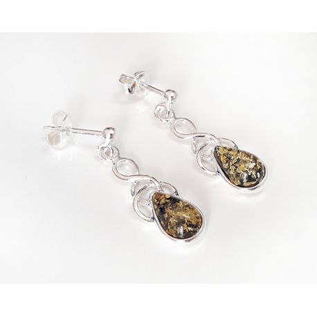 Bernstein Ohrstecker Silber 925 Ohrringe grün Sterlingsilber  ED255