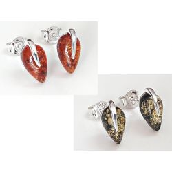 Bernstein Ohrstecker Silber 925 Ohrringe tropfen cognac grün Sterlingsilber  ED252