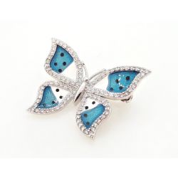 Brosche Silber 925 Schmetterling weiß blau SN33