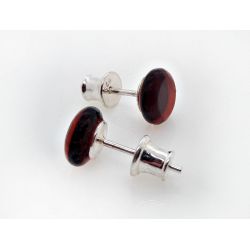 Bernstein Ohrstecker Silber 925 rund braun Sterlingsilber  ED265