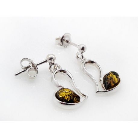 Bernstein Ohrstecker Silber 925 Ohrringe grün Sterlingsilber ED270