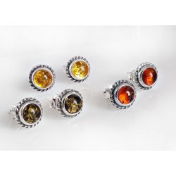 Bernstein Ohrstecker Silber 925 Ohrringe rund Sterlingsilber ed274