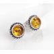Bernstein Ohrstecker Silber 925 Ohrringe rund Sterlingsilber ed274