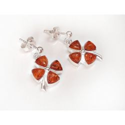Bernstein Ohrstecker Silber 925 Ohrringe Kleeblatt mehrfarbig Sterlingsilber  ED245