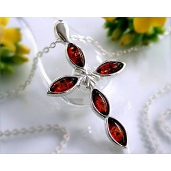 Kreuz Anhänger Silber 925 Bernstein BA24