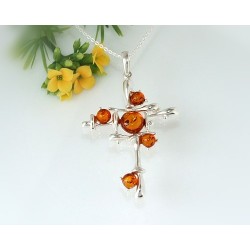 Bernstein Kreuz Anhänger Silber 925 CL76