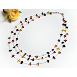 Bernsteinkette mehrfarbig dreireihig Silber 925 be81