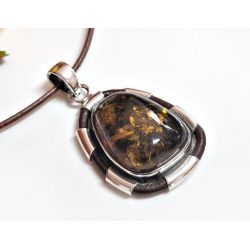 Bernstein Anhänger mit Lederband Silber 925 ba628