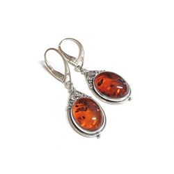 Bernstein Ohrhänger oval cognac Sterlingsilber Silber 925 EA68