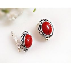 Ohrclips mit Koralle Silber 925 Silberschmuck kl332