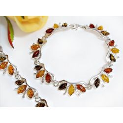 Bernstein Armband Silber 925 mehrfarbig 19 cm Sterlingsilber bx52