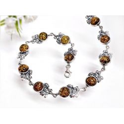 Bernstein Armband Silber 925 grün rund 24,5 cm Sterlingsilber cu62