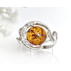 Bernsteinring Silber 925 mit Zirkonia HF57