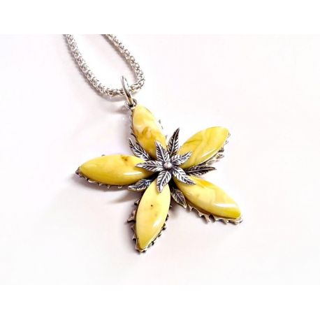 Bernstein Anhänger Silber Blume 925 AM359