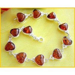 Bernstein Armband Silber 925 19cm  braun Herz Sterlingsilber bb150