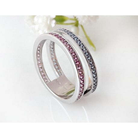 Damen Ring Silber 925 Zirkonia blau rosa ss145