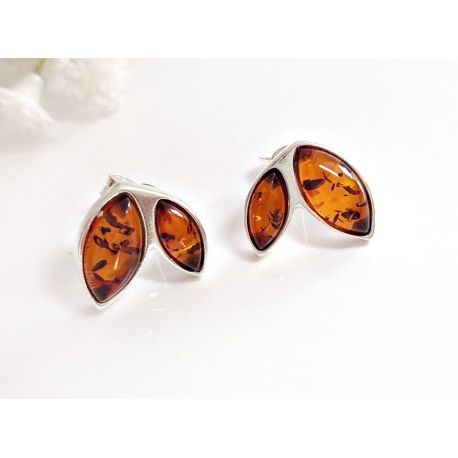 Bernstein Ohrstecker Silber 925 Blätter ED324