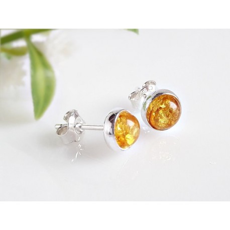 Bernstein Ohrstecker Silber 925 Ohrringe rund  Sterlingsilber ed147gelb