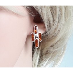 Bernstein Ohrstecker Silber 925 Ohrringe cognac Sterlingsilber  BS82