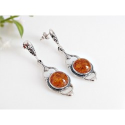 Bernstein Ohrstecker Silber 925 Ohrringe rund cognac Sterlingsilber ED148