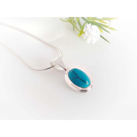 Türkis Anhänger Silber 925 oval blau GZ213