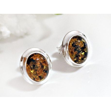Bernstein Ohrstecker Silber 925 Ohrringe grün braun Sterlingsilber ed189