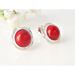 Ohrstecker mit Koralle Silber 925 rund rot kl247