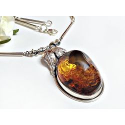 Bernstein Collier Kette 45cm Silber 925 DC335