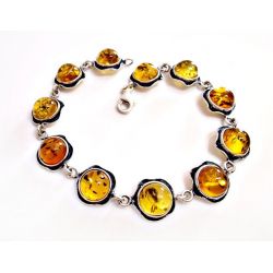 Bernstein Armband Silber 925 gelb rund Sterlingsilber bb47