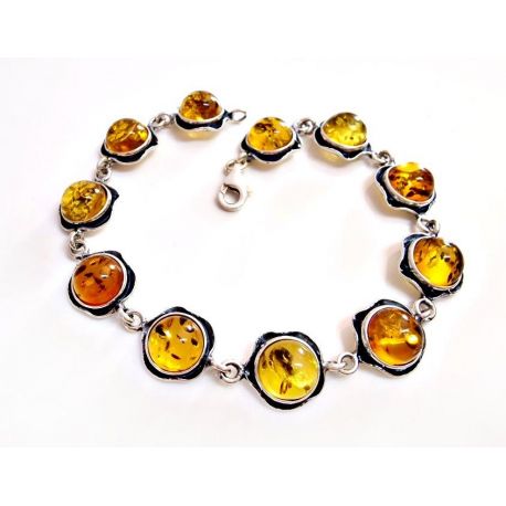 Bernstein Armband Silber 925 gelb rund Sterlingsilber bb47