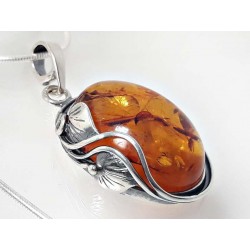 Bernsteinschmuck - Bernstein-Anhänger oval cognac braun Silber-925 bw43