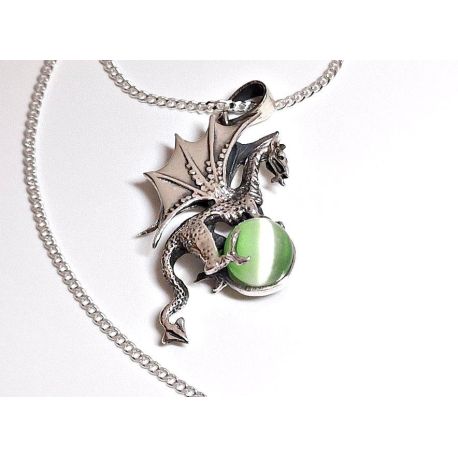 Drachen Anhänger Silber 925 Kristall grün SP48