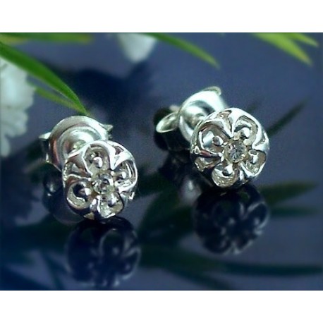 Ohrringe Blume Silber Ohrstecker Blume mit Stein Sterlingsilber 925 SB38
