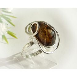 Bernstein Ring Silber 925 20mm oval braun hf143