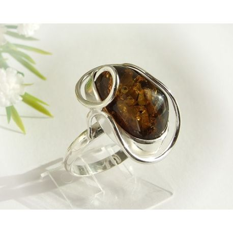 Bernstein Ring Silber 925 20mm oval braun hf143