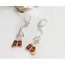 Bernstein Ohrhänger cognac Sterlingsilber Silber 925 bj292