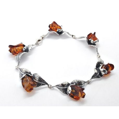 Armband 18cm Bernstein Rose Silber 925 CU87