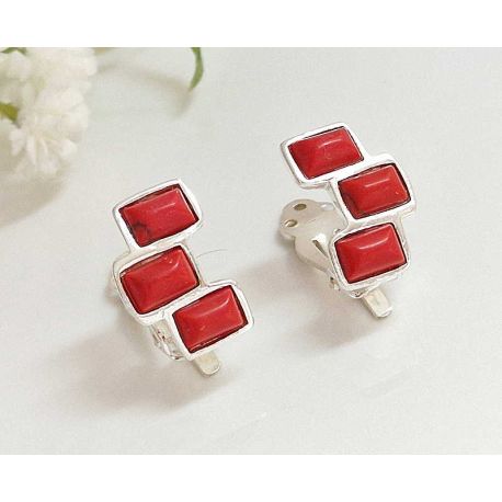 Ohrclips Koralle rot Silber 925 kl421