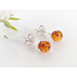 Bernstein Ohrstecker Silber 925 Ohrringe Kugel cb94