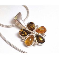 Bernstein Anhänger Silber 925 Blume BI98