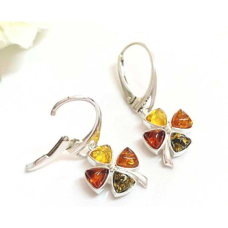 Bernstein Ohrringe Silber 925 Kleeblatt BJ293