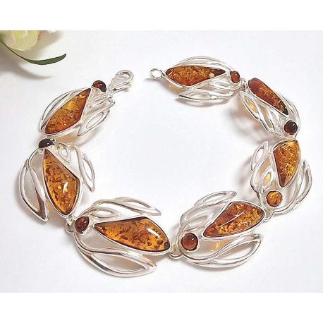 Bernstein Armband Silber 925 braun cognac 20 cm Sterlingsilber bx93