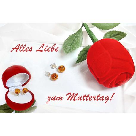 Bernstein Kugel Ohrstecker Silber 925 mit Rose ed335