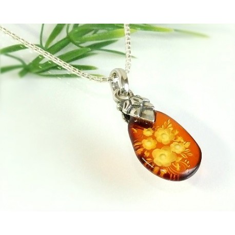 Bernstein Anhänger Silber 925 Blumen AC14