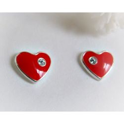 Kinder Ohrringe Silber 925 Herz rot AK59