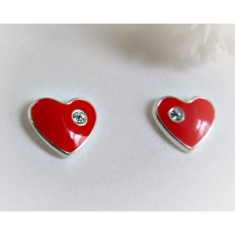 Kinder Ohrringe Silber 925 Herz rot AK59