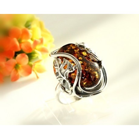 Bernstein Ring 18mm Silber 925 braun HC22